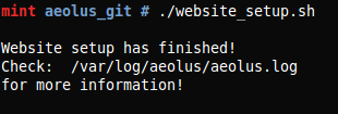Website setup has finished message