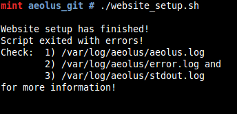 Website setup has finished with errors message